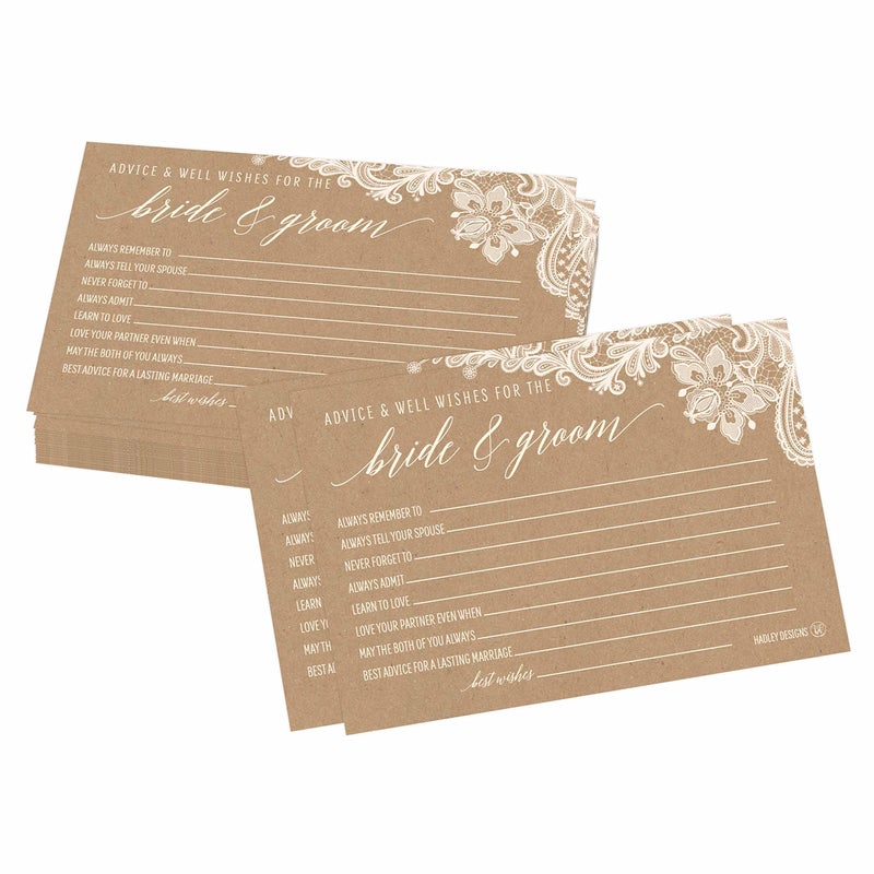 Hadley Designs 50 Wedding Advice Cards For Bride and Groom Rustic Bridal Shower Games For Guests, Card Boxes For Reception, Guest Book Alternative, Games For Guests, Advice For The Bride Card - Image 1